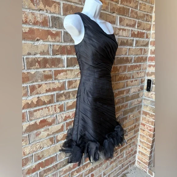 Theia one-shoulder ruched silk-blend mini dress with a rosette hem size 8 - Picture 5 of 12